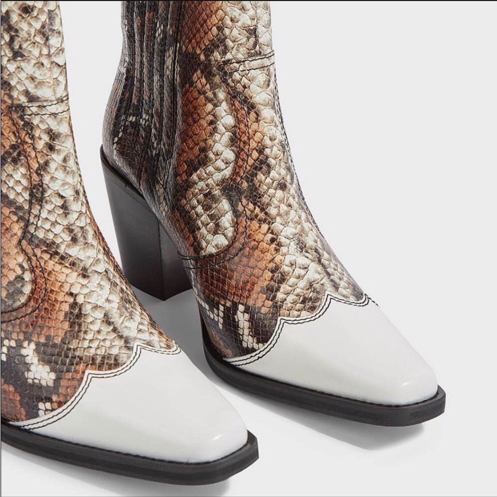 Ganni python western cowboy ankle boots